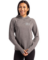 The Ivy League Cutter & Buck Adapt Knit Recycled Womens Heathered Hooded Pullover Black Heather Front