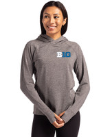 BIG 10 Conference Cutter & Buck Adapt Knit Recycled Womens Heathered Hooded Pullover Black Heather Front