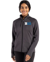 BIG 10 Conference Cutter & Buck Peshastin Recycled Grid Fleece Womens Full Zip Jacket Black Heather Front