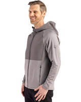 Georgia Tech Yellow Jackets Alumni Cutter & Buck Peshastin Recycled Grid Fleece Mens Hybrid Hooded Full Zip Jacket Elemental Grey Heather Side