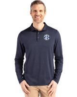SEC Conference Cutter & Buck Coastline Epic Comfort Recycled Mens Long Sleeve Polo Navy Blue Front