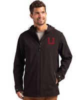 Utah Utes College Vault Cutter & Buck Camano Everyday Stretch Recycled Mens Water Resistant Jacket Black Front