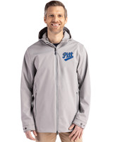 Pitt Panthers College Vault Cutter & Buck Camano Everyday Stretch Recycled Mens Water Resistant Jacket Polished Medium Gray Front
