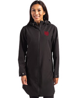 Nebraska Cornhuskers College Vault Cutter & Buck Camano Everyday Stretch Recycled Womens Water Resistant Jacket Black Front