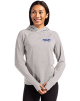 Montana State Bobcats College Vault Cutter & Buck Adapt Knit Recycled Womens Heathered Hooded Pullover Polished Heather Front