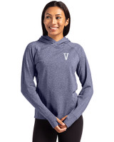 Villanova Wildcats College Vault Cutter & Buck Adapt Knit Recycled Womens Heathered Hooded Pullover Navy Blue Heather Front