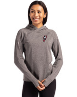 Ohio State Brutus Vintage Cutter & Buck Adapt Knit Recycled Womens Heathered Hooded Pullover Black Heather Front