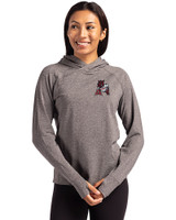 Arkansas Razorbacks College Vault Cutter & Buck Adapt Knit Recycled Womens Heathered Hooded Pullover Black Heather Front