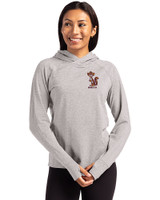Minnesota Golden Gophers College Vault Cutter & Buck Adapt Knit Recycled Womens Heathered Hooded Pullover Polished Heather Front