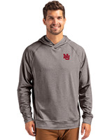 Nebraska Cornhuskers College Vault Cutter & Buck Adapt Knit Recycled Mens Heathered Hooded Pullover Black Heather Front