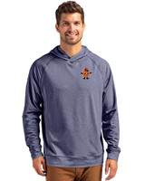 Syracuse Orange College Vault Cutter & Buck Adapt Knit Recycled Mens Heathered Hooded Pullover Navy Blue Heather Front