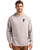 Kansas Jayhawks College Vault Cutter & Buck Adapt Knit Recycled Mens Heathered Hooded Pullover Polished Heather Front