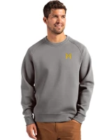 Michigan Wolverines College Vault Cutter & Buck Roam Epic Versatility Recycled Crew Neck Mens Pullover Elemental Grey Front