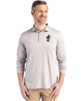Kansas Jayhawks College Vault Cutter & Buck Coastline Epic Comfort Recycled Mens Long Sleeve Polo CONCRETE Front
