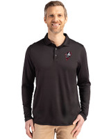 Ohio State Brutus Vintage Cutter & Buck Coastline Epic Comfort Recycled Mens Long Sleeve Polo Black Front