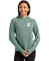 Charlotte 49ers Cutter & Buck Adapt Recycled Soft Knit Stretch Womens Hooded Pullover Hunter Heather Front