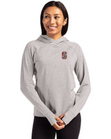 Stanford Cardinal - Cutter & Buck Adapt Knit Recycled Womens Heathered Hooded Pullover Polished Heather Front