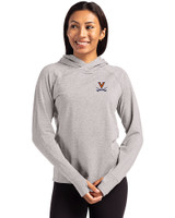 Virginia Cavaliers Cutter & Buck Adapt Knit Recycled Womens Heathered Hooded Pullover Polished Heather Front