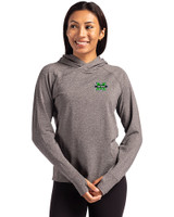Marshall Thundering Herd Cutter & Buck Adapt Knit Recycled Womens Heathered Hooded Pullover Black Heather Front