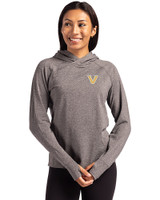 Vanderbilt Commodores Cutter & Buck Adapt Knit Recycled Womens Heathered Hooded Pullover Black Heather Front