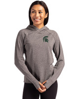 Michigan State Spartans Cutter & Buck Adapt Knit Recycled Womens Heathered Hooded Pullover Black Heather Front