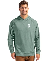 Charlotte 49ers Cutter & Buck Adapt Knit Recycled Mens Heathered Hooded Pullover Hunter Heather Front