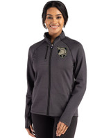 Army Black Knights Cutter & Buck Peshastin Fleece Recycled Womens Full Zip Jacket Black Heather Front