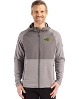 NDSU Bison Cutter & Buck Peshastin Recycled Grid Fleece Mens Hybrid Hooded Full Zip Jacket Elemental Grey Heather Front