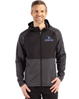 Creighton Bluejays Cutter & Buck Peshastin Fleece Recycled Mens Hybrid Jacket Black Heather Front