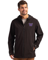 Washington Huskies Cutter & Buck Camano Everyday Stretch Recycled Mens Water Resistant Jacket Black Front