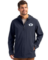 Brigham Young Cougars Cutter & Buck Camano Everyday Stretch Recycled Mens Water Resistant Jacket Navy Blue Front