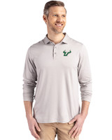 South Florida Bulls Cutter & Buck Coastline Epic Comfort Recycled Mens Long Sleeve Polo CONCRETE Front