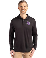 Stephen F Austin Lumberjacks Cutter & Buck Coastline Epic Comfort Recycled Mens Long Sleeve Polo Black Front