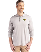 NDSU Bison Cutter & Buck Coastline Recycled Double Peached Mens Long Sleeve Polo CONCRETE Front