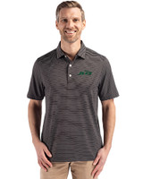 New York Jets Cutter & Buck Forge Epic Confidence Fine Line Stripe Stretch Recycled Mens Polo Black/White Front