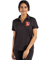 Denver Broncos Historic Cutter & Buck Coastline Recycled Double Peached Womens Dolman Polo Black Front