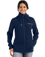 New York Jets Americana - Cutter & Buck Roam Epic Versatility Recycled Womens Full Zip Hooded Jacket Navy Blue Front