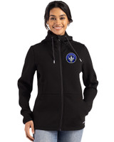 CF Montréal Cutter & Buck Roam Epic Versatility Recycled Womens Full Zip Hooded Jacket Black Front