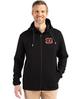 Cincinnati Bengals Cutter & Buck Roam Epic Versatility Recycled Mens Full Zip Hooded Jacket Black Front