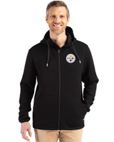 Pittsburgh Steelers Cutter & Buck Roam Recycled Buttery-Soft Knit Mens Full Zip Hooded Jacket Black Front