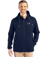 Washington Commanders Americana Cutter & Buck Roam Epic Versatility Recycled Mens Full Zip Hooded Jacket Navy Blue Front