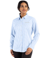 New Orleans Saints Mono Cutter & Buck Skyline Epic Confidence Recycled Gingham Womens Long Sleeve Dress Shirt  Atlas/White Front