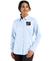 New York Giants Mono Cutter & Buck Skyline Epic Confidence Recycled Gingham Womens Long Sleeve Dress Shirt  Atlas/White Front
