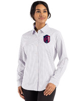 St. Louis City SC Cutter & Buck Skyline Epic Confidence Recycled Gingham Womens Long Sleeve Dress Shirt  Concrete/White Front
