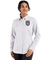 San Diego FC Cutter & Buck Skyline Epic Confidence Recycled Gingham Womens Long Sleeve Dress Shirt  Concrete/White Front