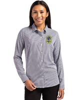 Nashville SC Cutter & Buck Skyline Epic Confidence Recycled Gingham Womens Long Sleeve Dress Shirt  Black/White Front