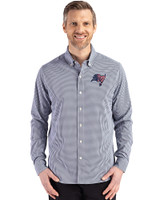 Tampa Bay Buccaneers Americana Cutter & Buck Skyline Epic Confidence Recycled Gingham Mens Long Sleeve Dress Shirt Navy Blue/White Front