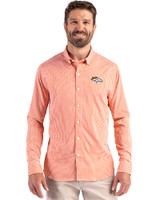 Denver Broncos Cutter & Buck Skyline Recycled Gingham Mens Long Sleeve Button Down Dress Shirt College Orange/White Front