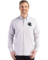 Seattle Seahawks NFL Helmet Cutter & Buck Skyline Recycled Gingham Mens Long Sleeve Button Down Dress Shirt Concrete/White Front
