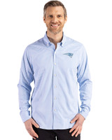 New England Patriots Mono Cutter & Buck Skyline Epic Confidence Recycled Gingham Mens Long Sleeve Dress Shirt Atlas/White Front
